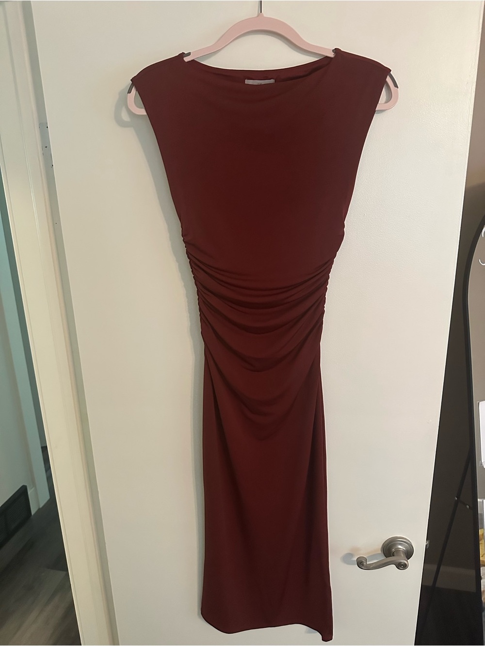 H&M Sleeveless Ruched Midi Dress in Burgundy